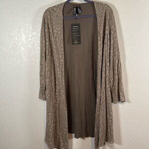 Marla Wynne Taupe Reversible Long Line Cardigan Abstract Animal Print Size 1X